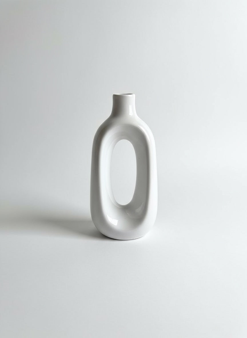 Zave Modern Hollow Oval Vase / White Sculptural Ceramic Vase