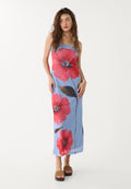MWB Long Printed Tulle Dress With Bandeau Neckline