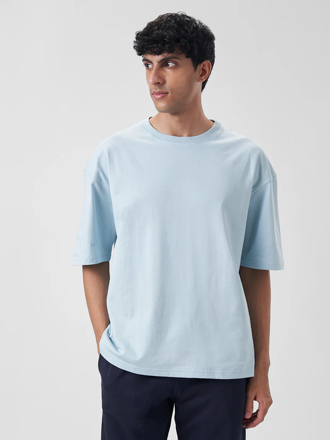 SOLIDS Men's Oversized T Shirt Blue Breeze - ZAVE