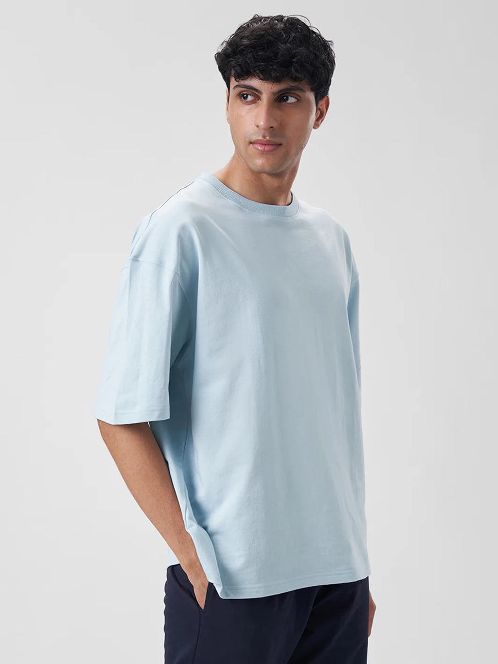 SOLIDS Men's Oversized T Shirt Blue Breeze - ZAVE