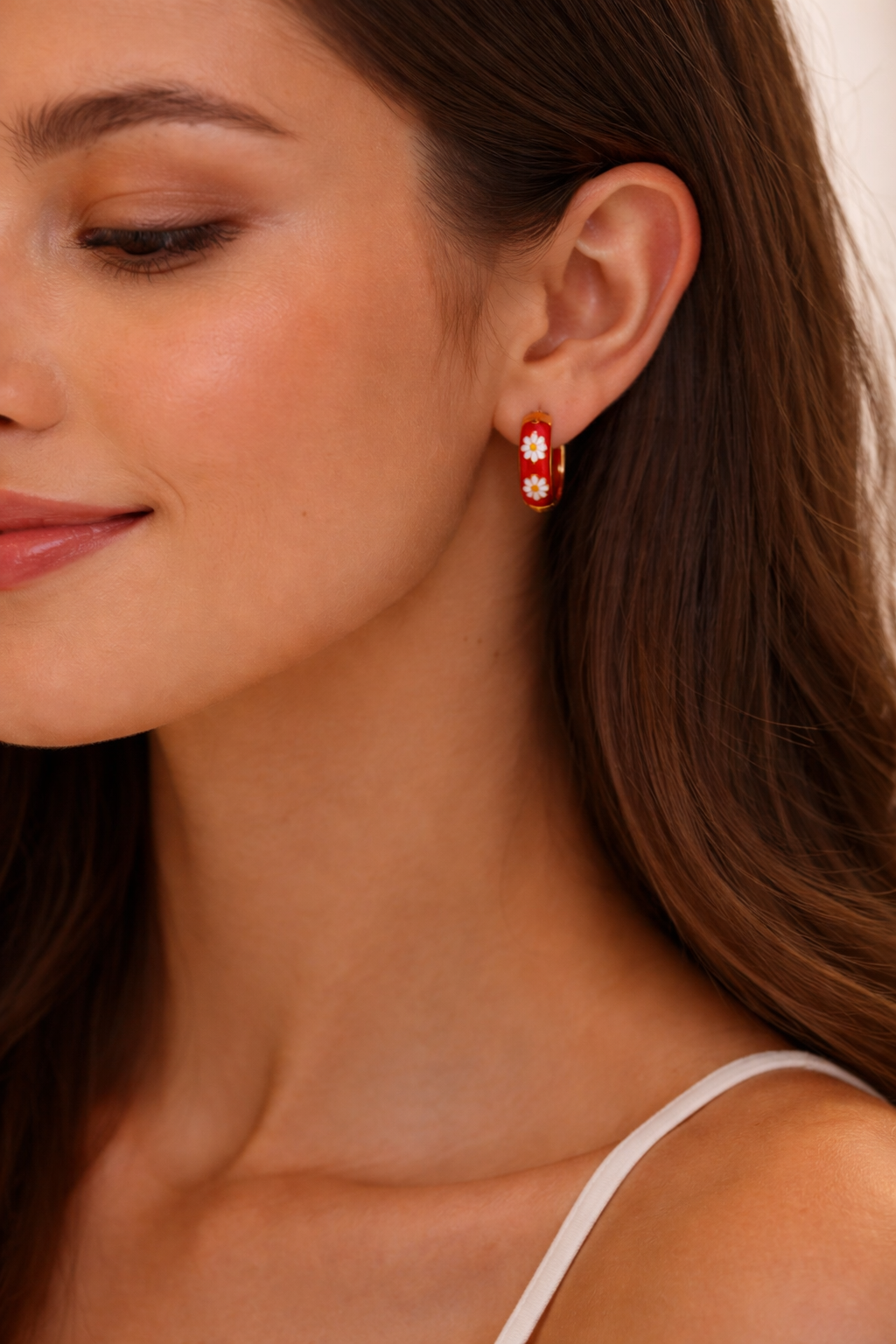 ZAVE Red Floral Enamel Hoops