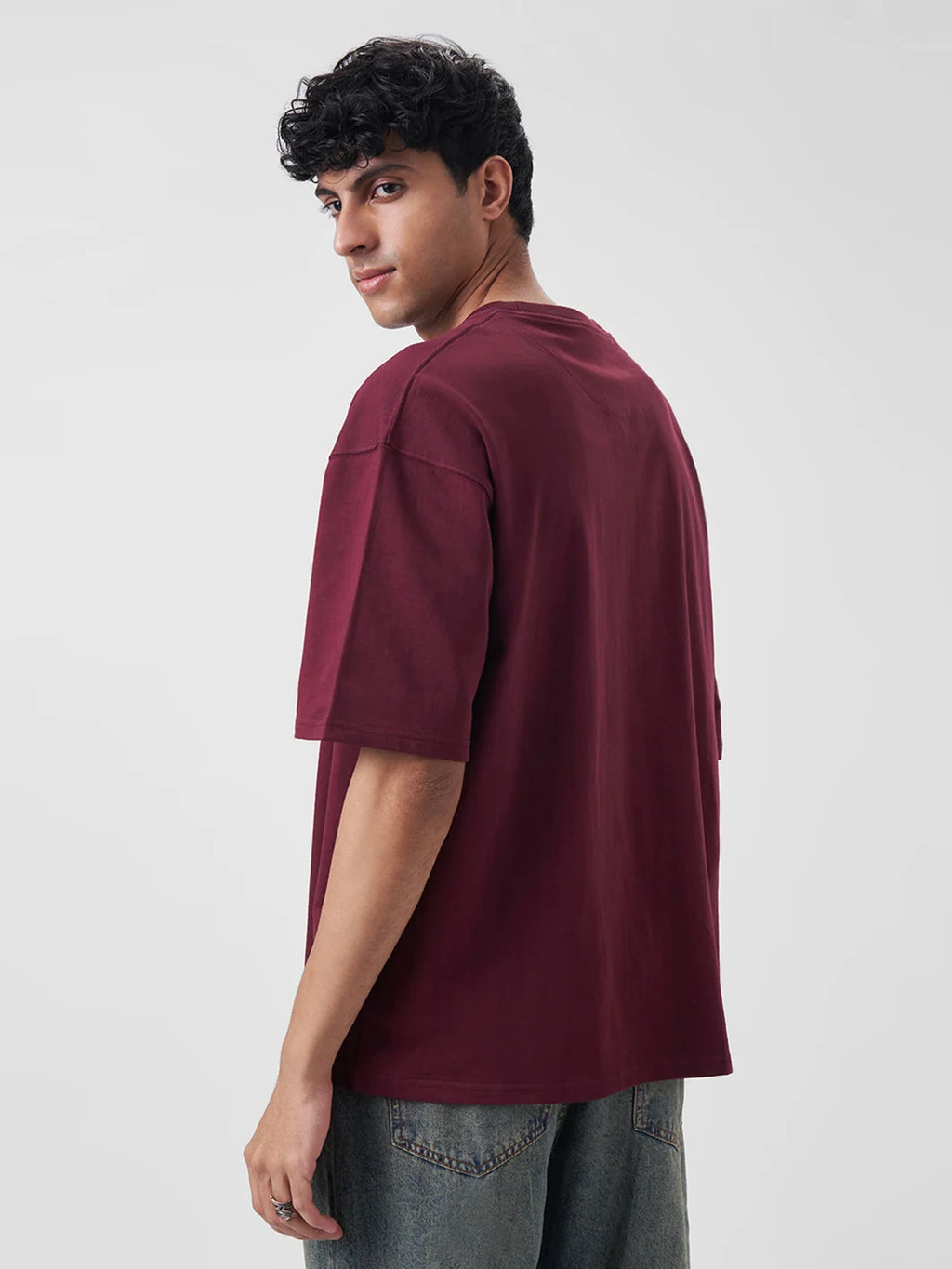 SOLIDS Men's Oversized T Shirt Berry Maroon - ZAVE