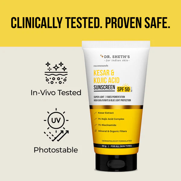 DR. Sheth's - Kesar & Kojic Acid Sunscreen - 50 gm In-Vivo Tested SPF 50+ PA ++++