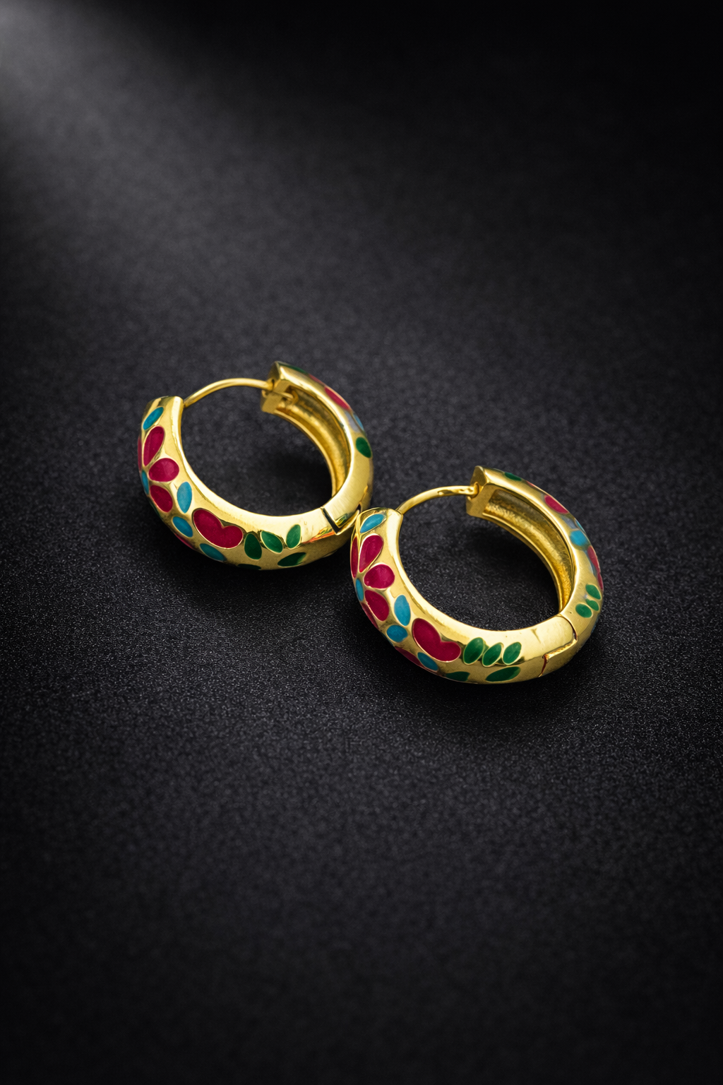 ZAVE Floral Enamel Gold Hoop Earrings