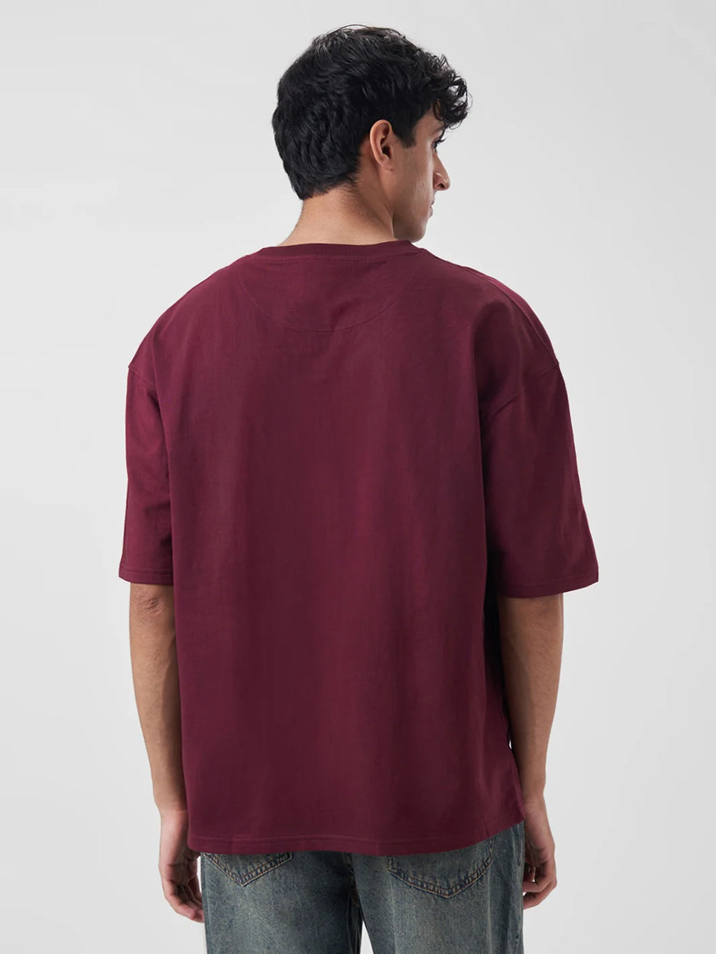 SOLIDS Men's Oversized T Shirt Berry Maroon - ZAVE