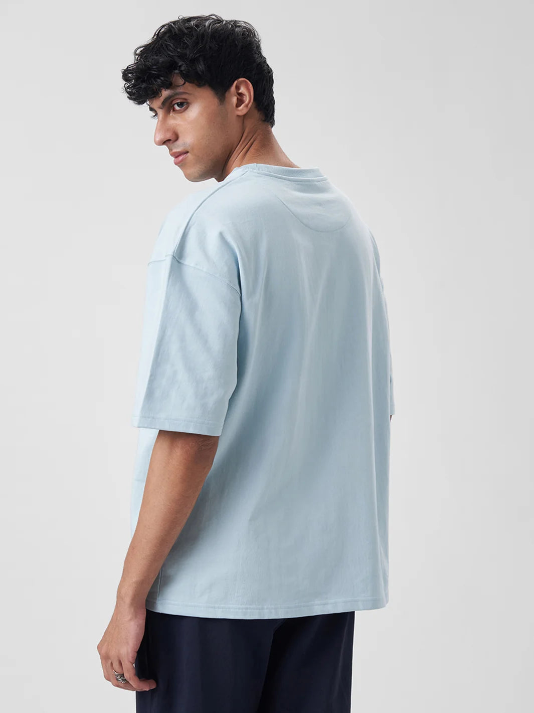 SOLIDS Men's Oversized T Shirt Blue Breeze - ZAVE