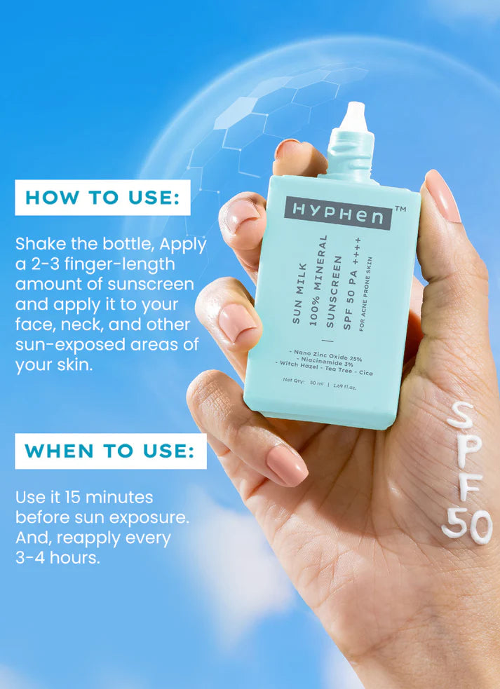 HYPHEN - Sun Milk 100% Mineral Sunscreen SPF 50 PA++++ 25% Nano Zinc Oxide