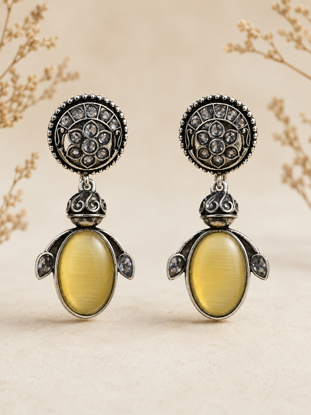 Sunstone Grace Oxidised Earrings