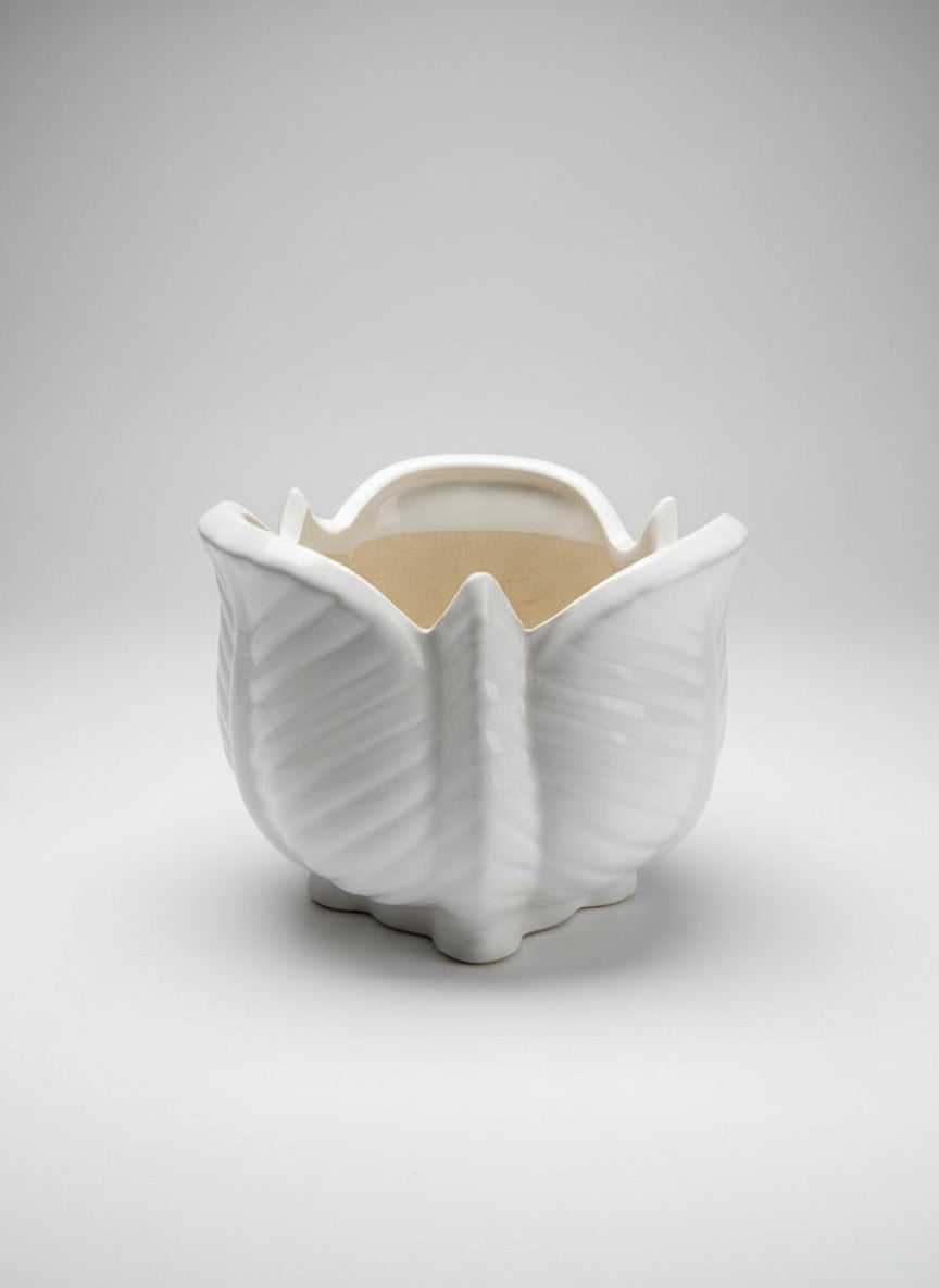 Zave White Ceramic Artichoke Planter / Sculptural Lotus Leaf Pot