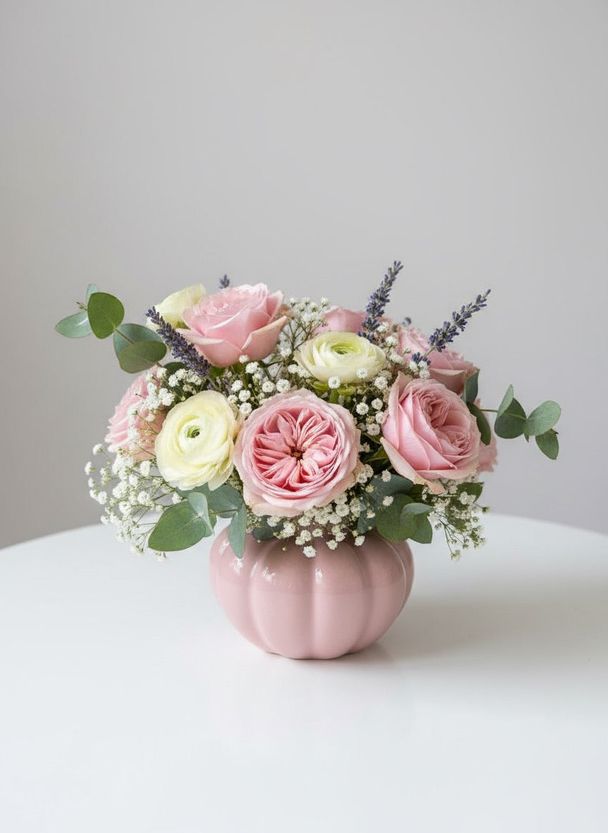 Zave Pink Ceramic Pumpkin Vase / Whimsical Garlic Bud Vase