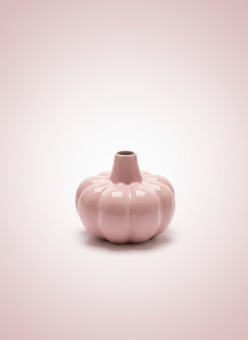 Zave Pink Ceramic Pumpkin Vase / Whimsical Garlic Bud Vase
