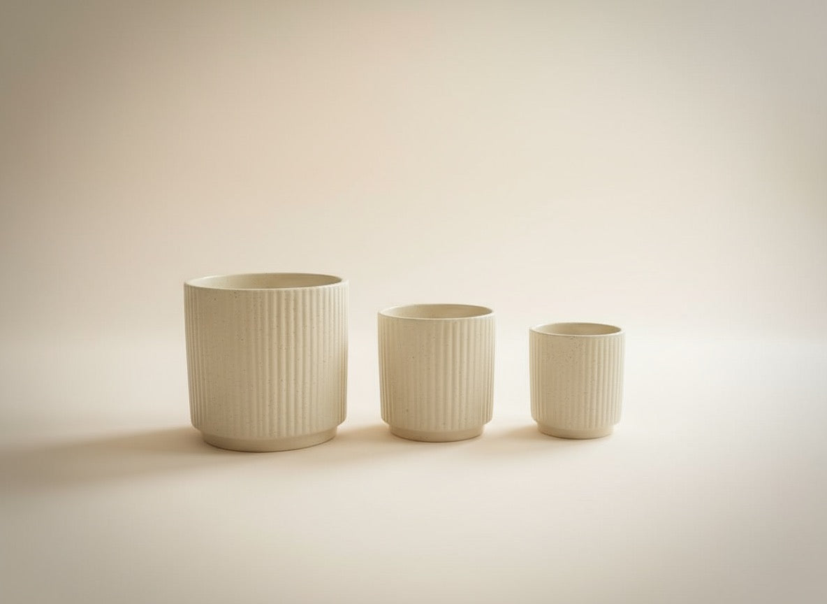 Zave Ribbed Stoneware Planters (Set of 3) / Modern Scandinavian Pot Set