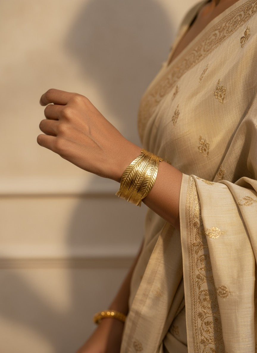 Zave Anti-Tarnish Gold Leaf Cuff Bracelet