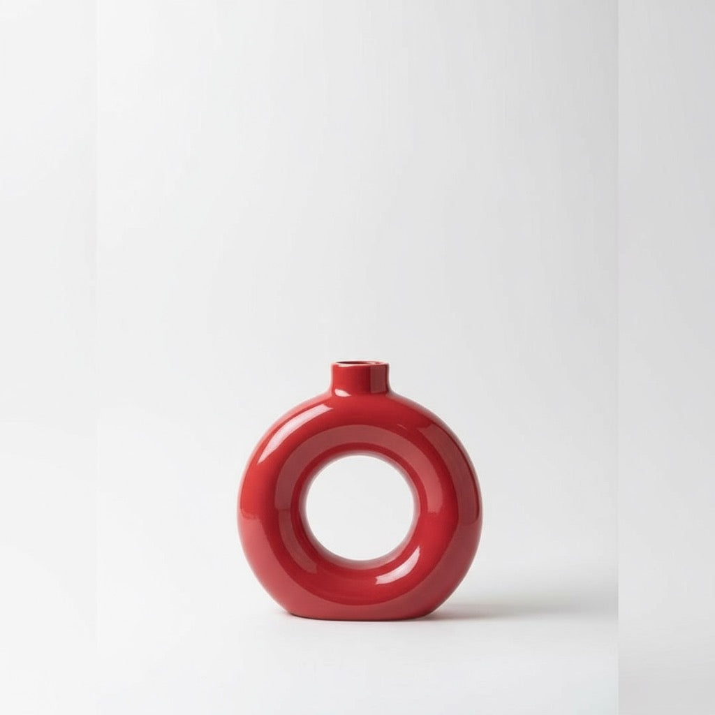 Zave Modern Ceramic Donut Vase / Red Ring Vase