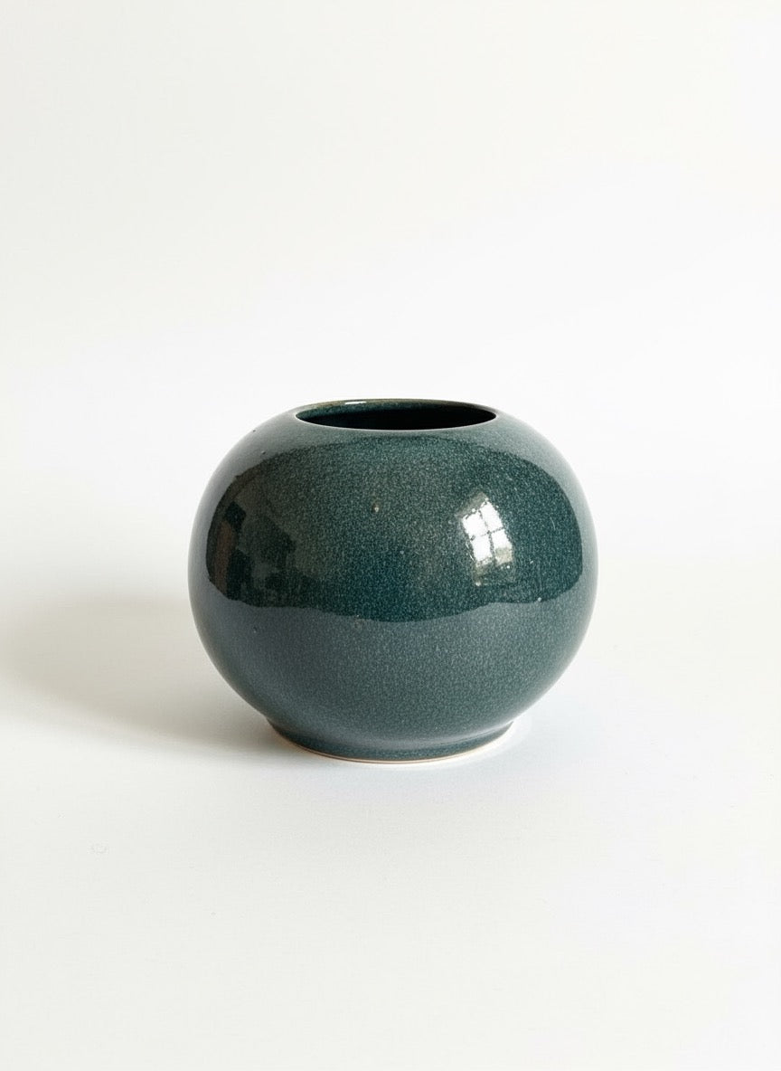 Zave Spherical Ceramic Vase / Teal Ball Vase with Reactive Glaze
