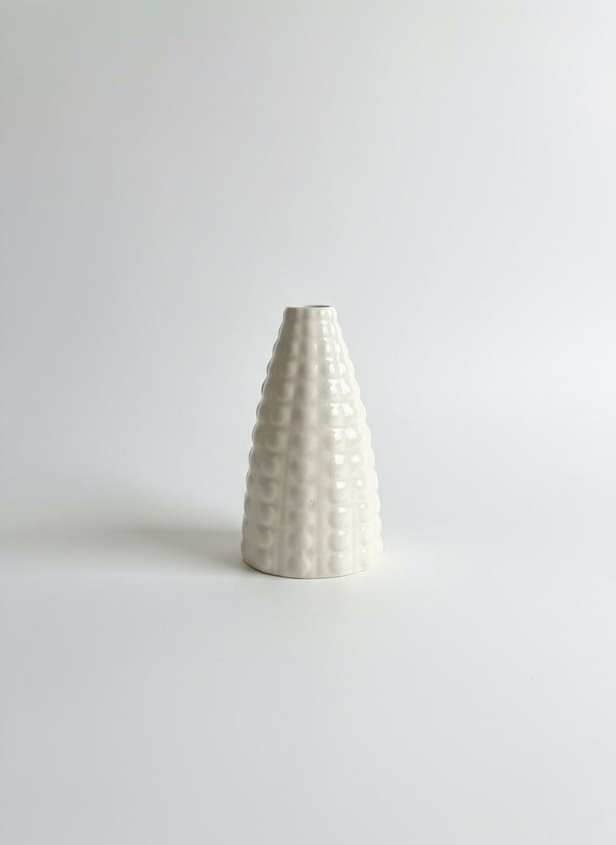 Zave White Ceramic Hobnail Vase / Textured Conical Vase