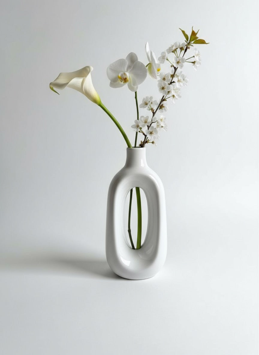 Zave Modern Hollow Oval Vase / White Sculptural Ceramic Vase