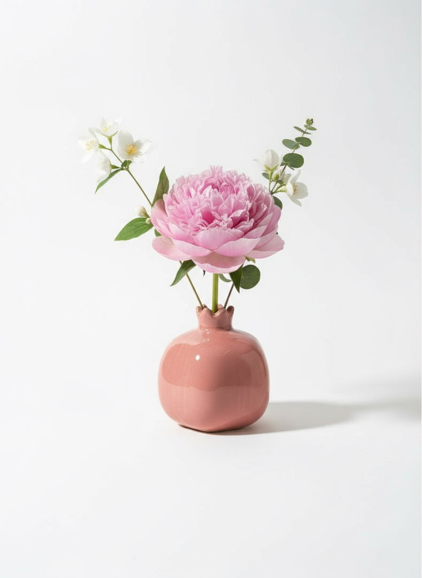 Zave Ceramic Pomegranate Vase / Dusty Rose Bud Vase