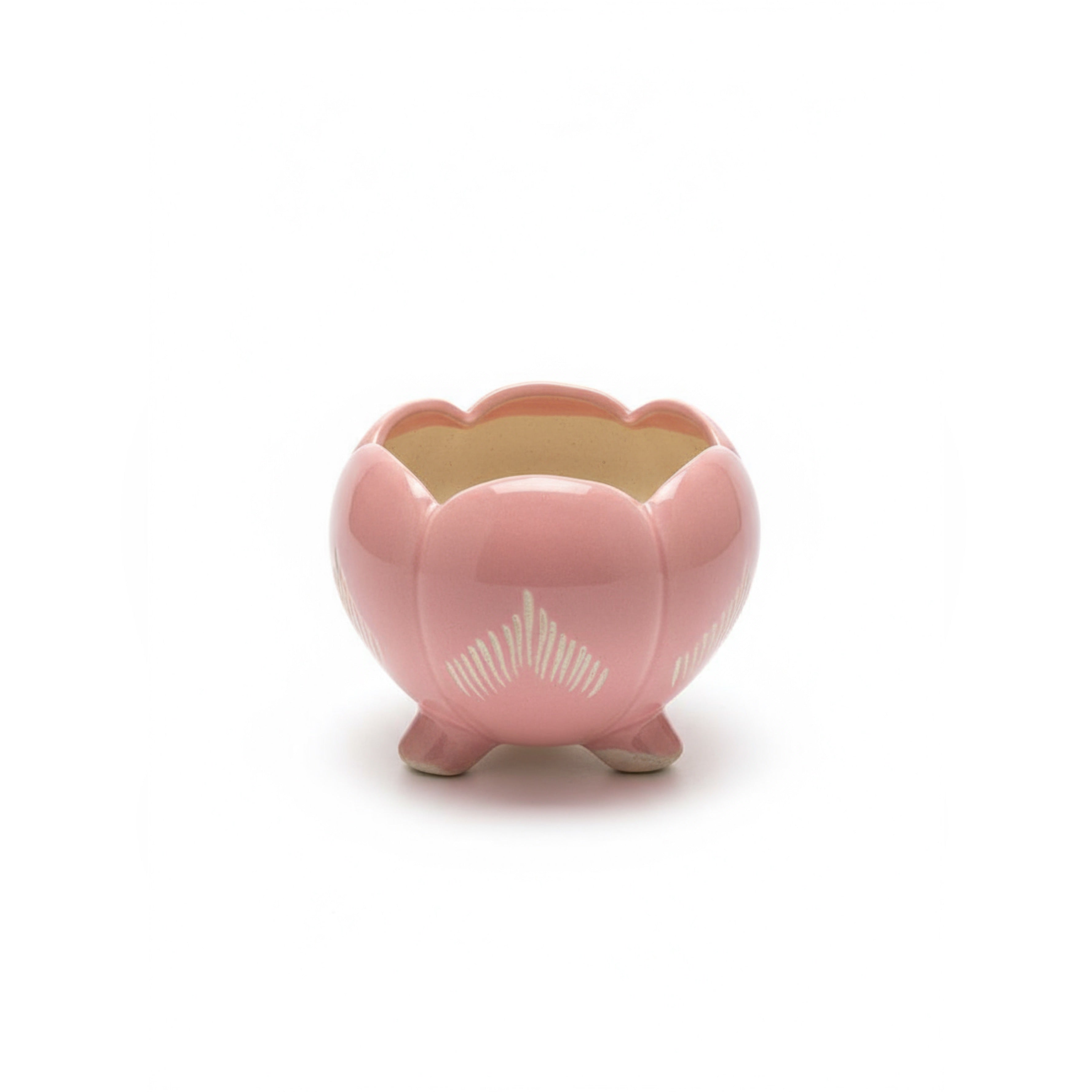 Zave Pink Ceramic Footed Bowl / Scalloped Flower Pot