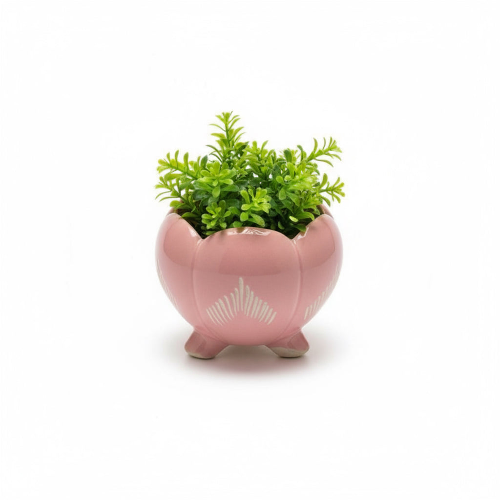 Zave Pink Ceramic Footed Bowl / Scalloped Flower Pot