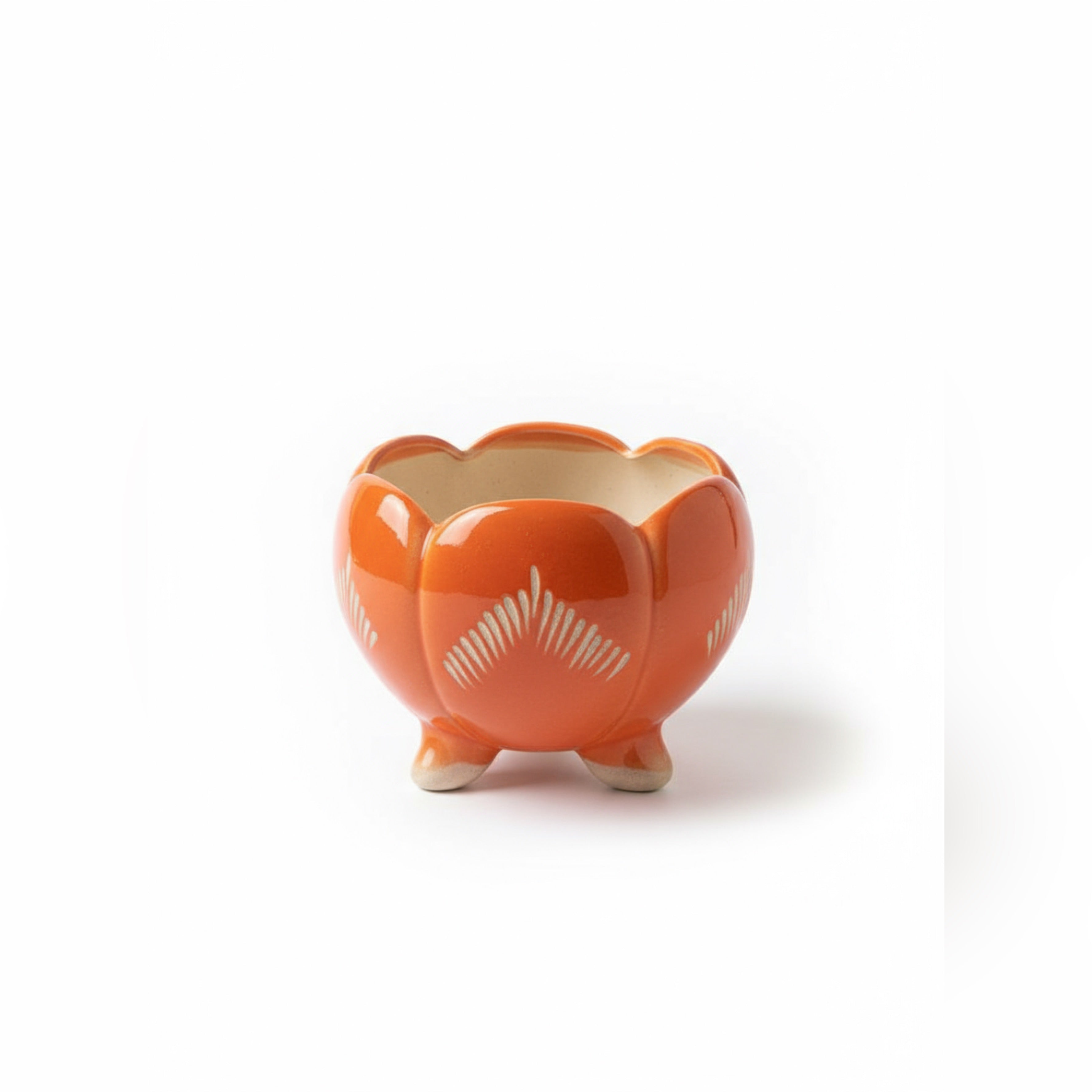 Zave Artisanal Orange Footed Planter / Ceramic Lotus Succulent Pot