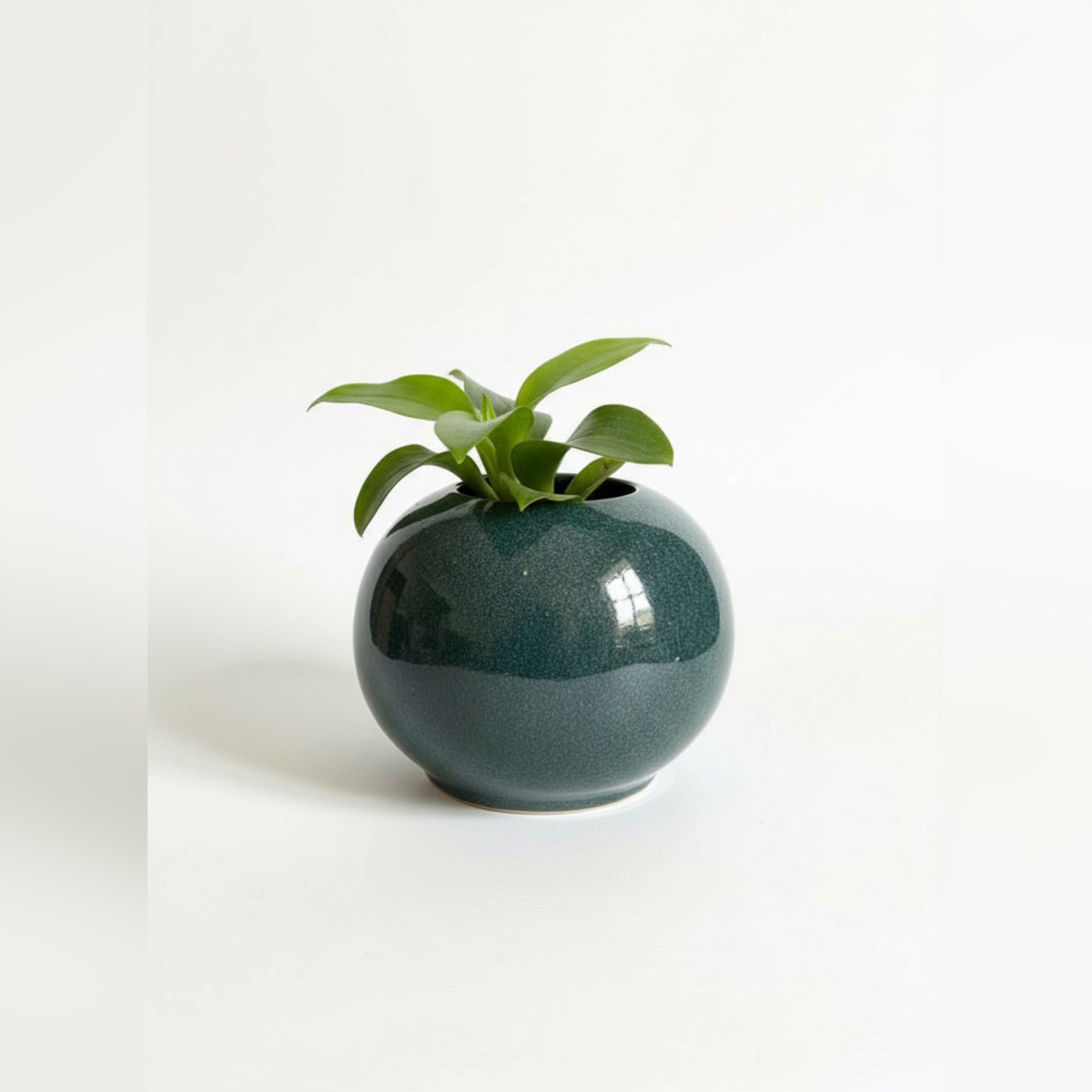 Zave Spherical Ceramic Vase / Teal Ball Vase with Reactive Glaze