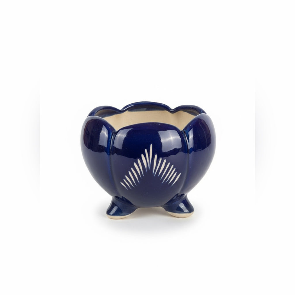 Zave Cobalt Blue Footed Planter / Artisanal Lotus Pot
