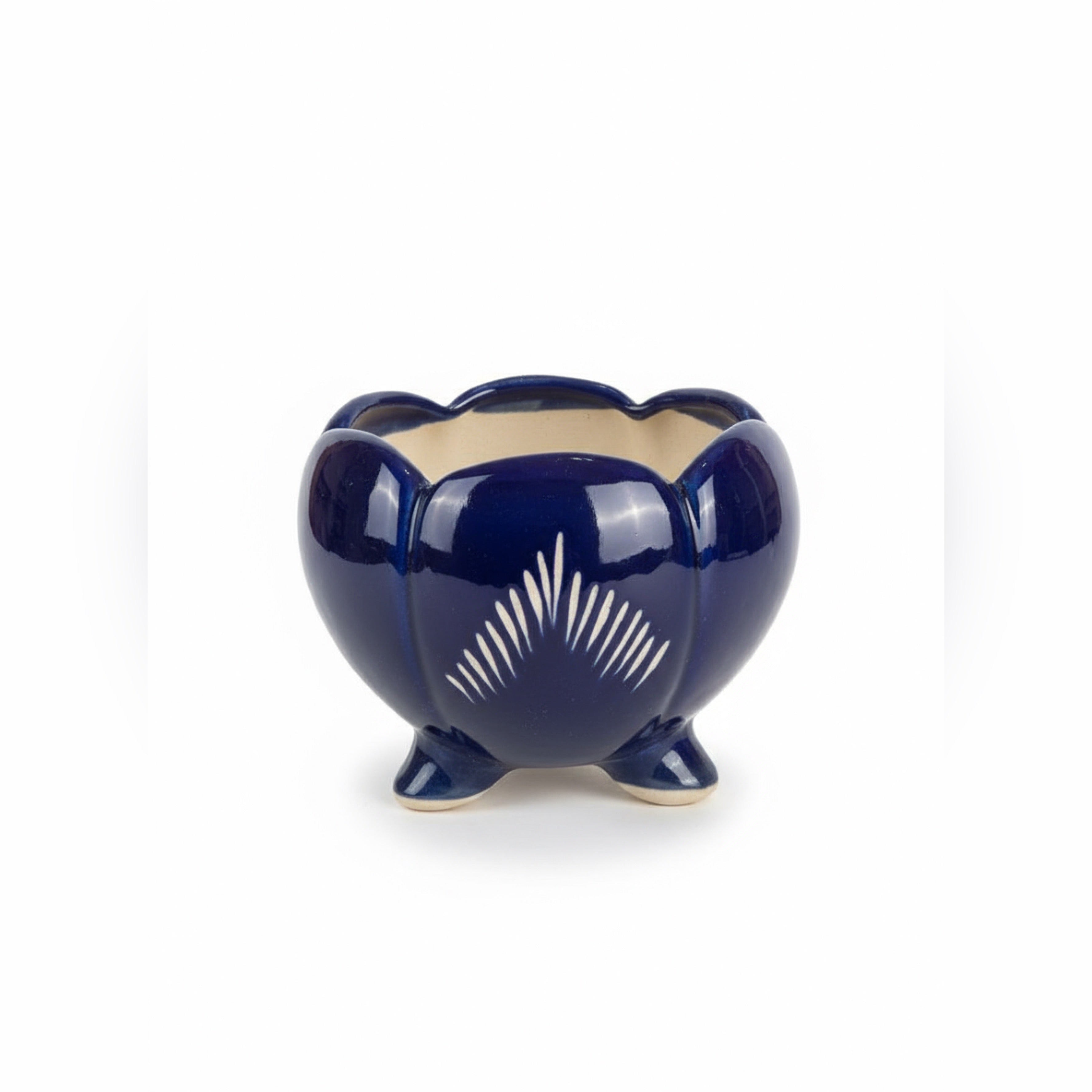 Zave Cobalt Blue Footed Planter / Artisanal Lotus Pot