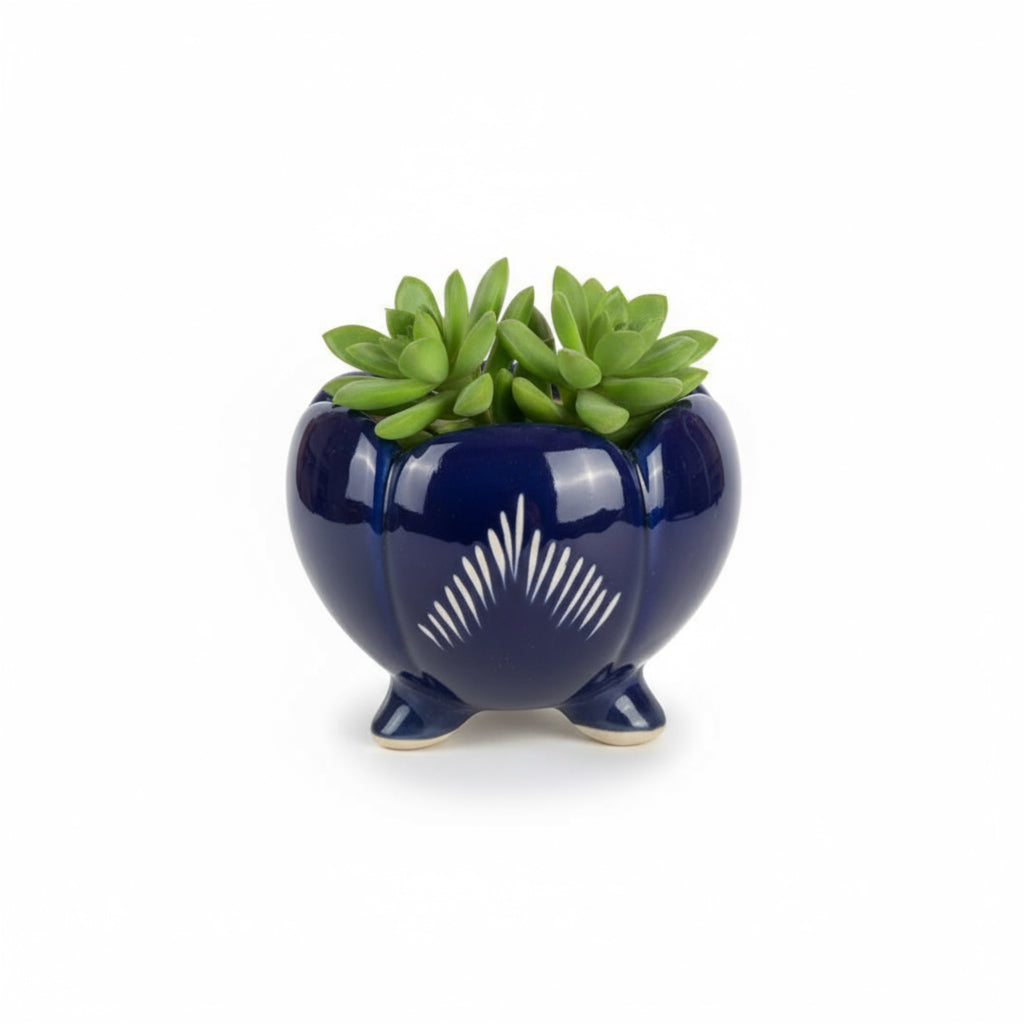 Zave Cobalt Blue Footed Planter / Artisanal Lotus Pot