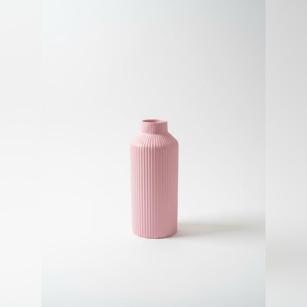 Zave Tall Pink Ribbed Ceramic Vase / Modern Scandinavian Fluted Vase