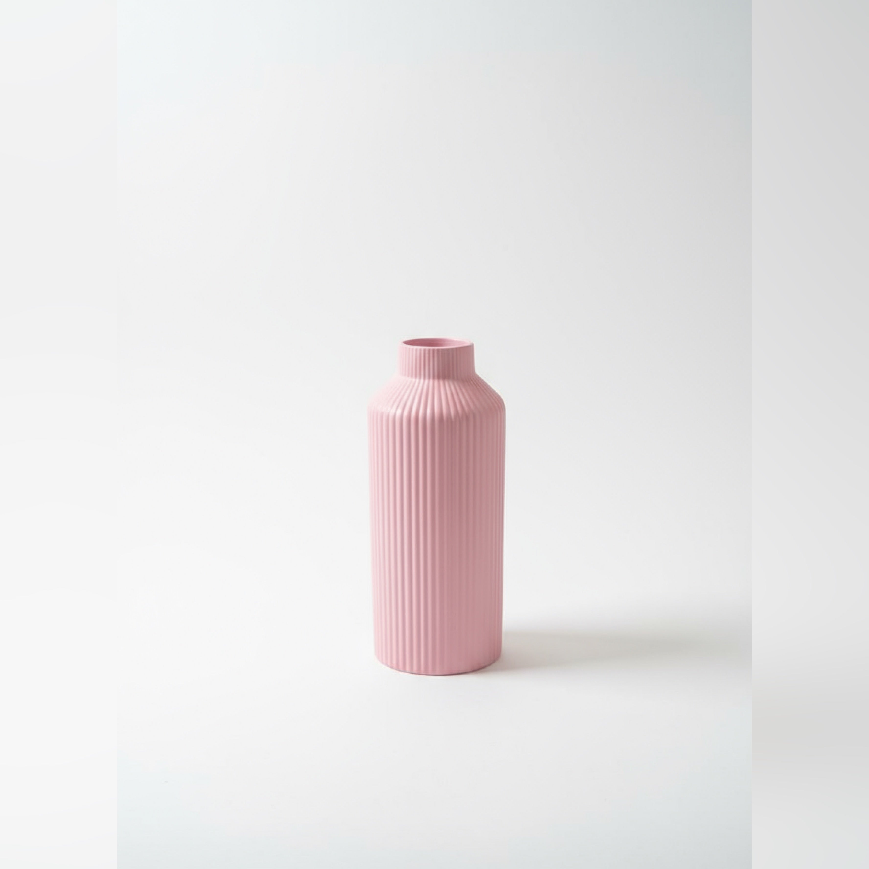 Zave Tall Pink Ribbed Ceramic Vase / Modern Scandinavian Fluted Vase