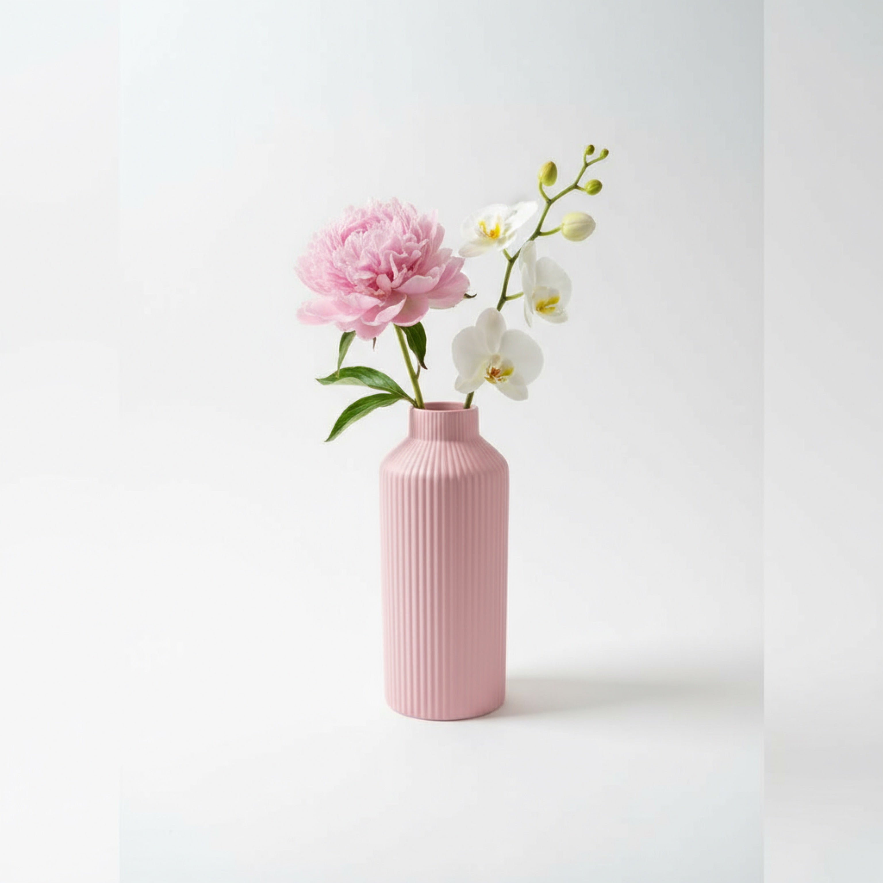 Zave Tall Pink Ribbed Ceramic Vase / Modern Scandinavian Fluted Vase