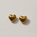 Zave Golden Fluted Heart Stud Earrings