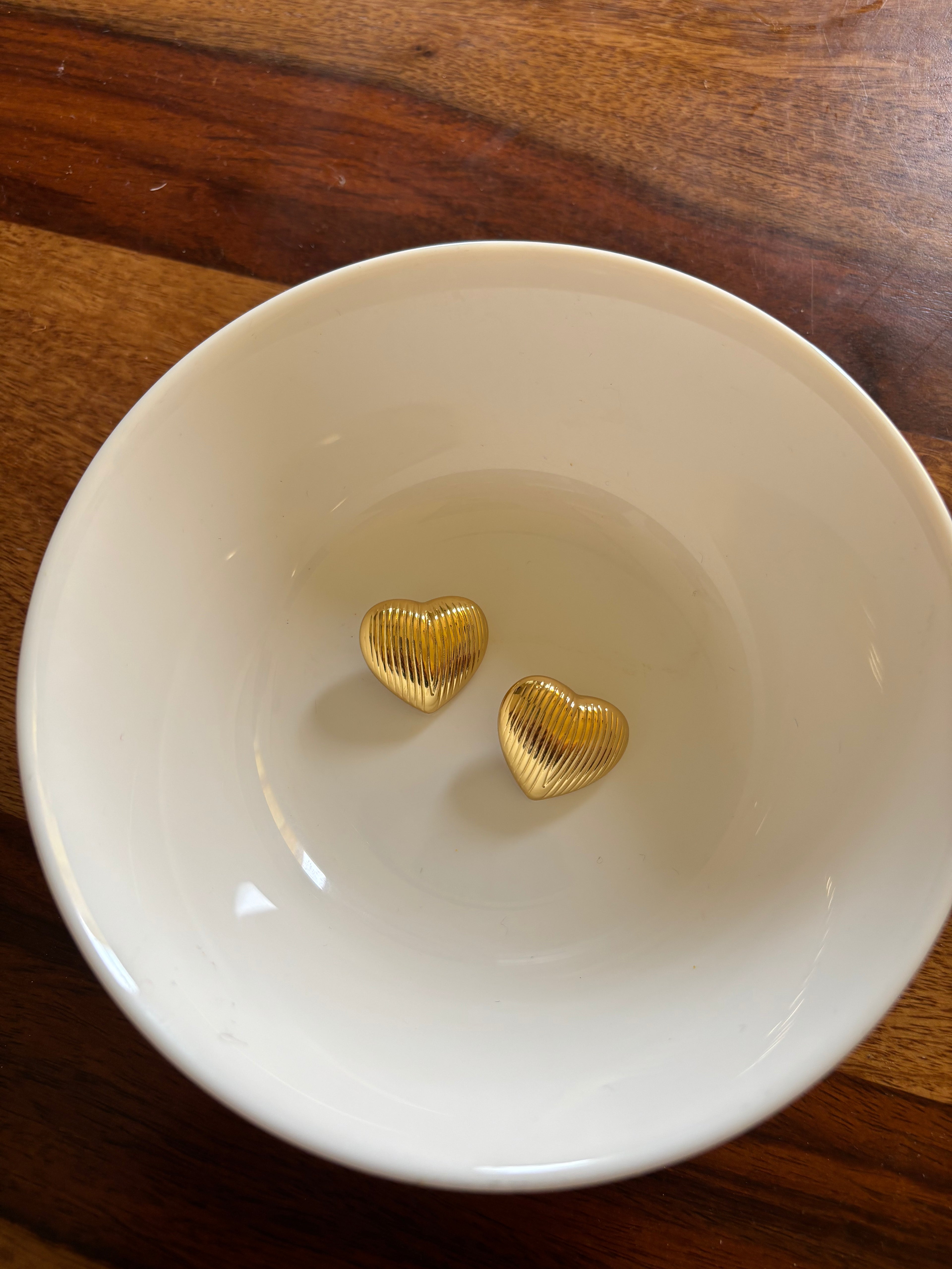 Zave Golden Fluted Heart Stud Earrings