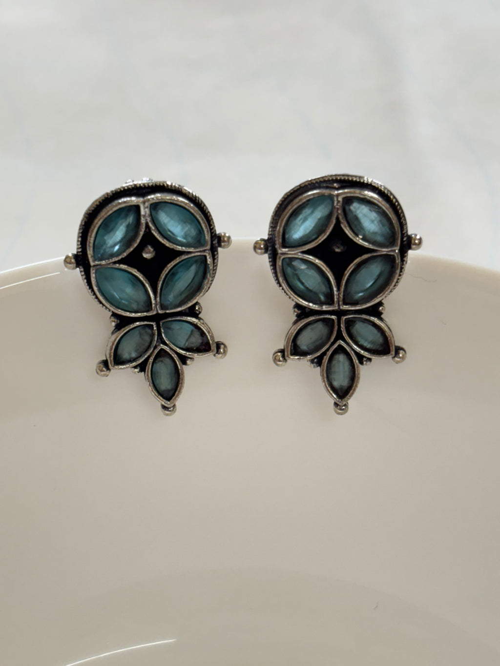 Zave Oxidized Anti-Tarnish Blue Stone Stud Earrings