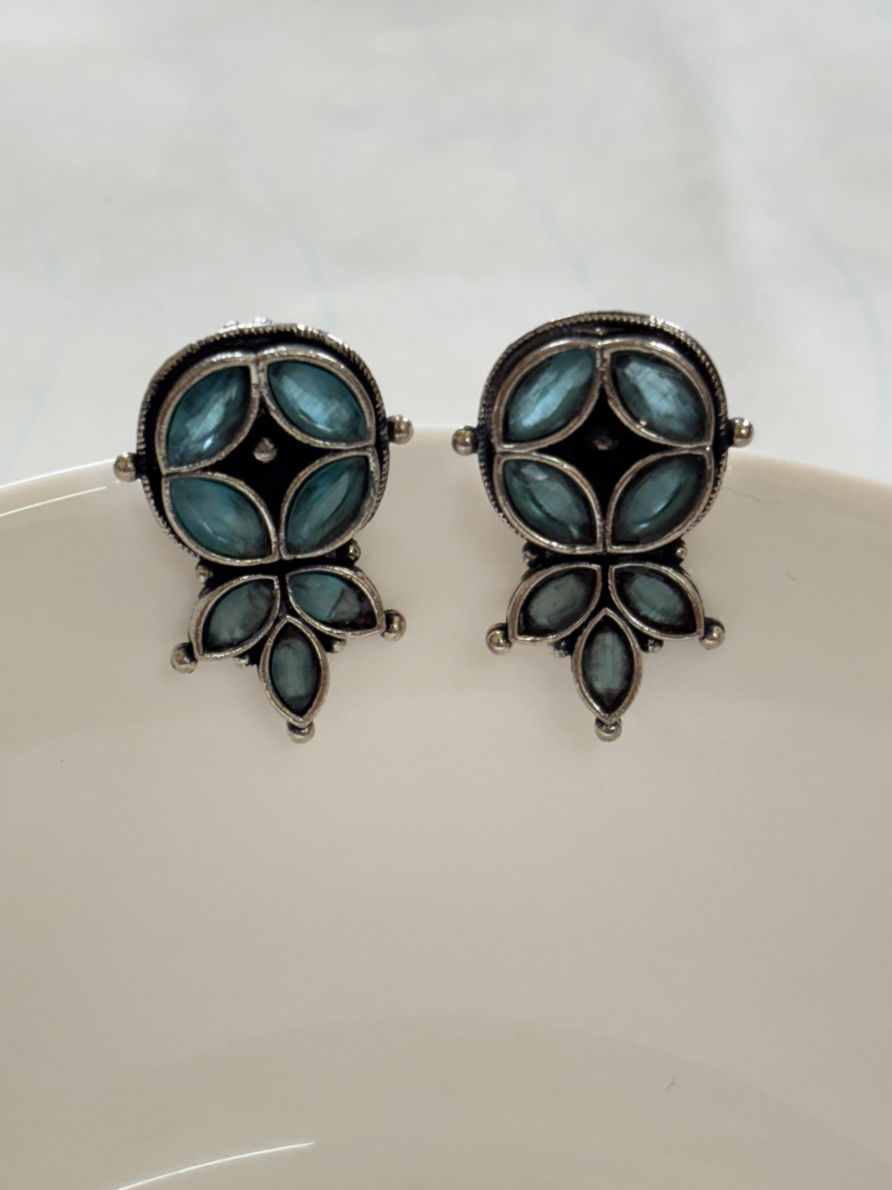Zave Oxidized Anti-Tarnish Blue Stone Stud Earrings