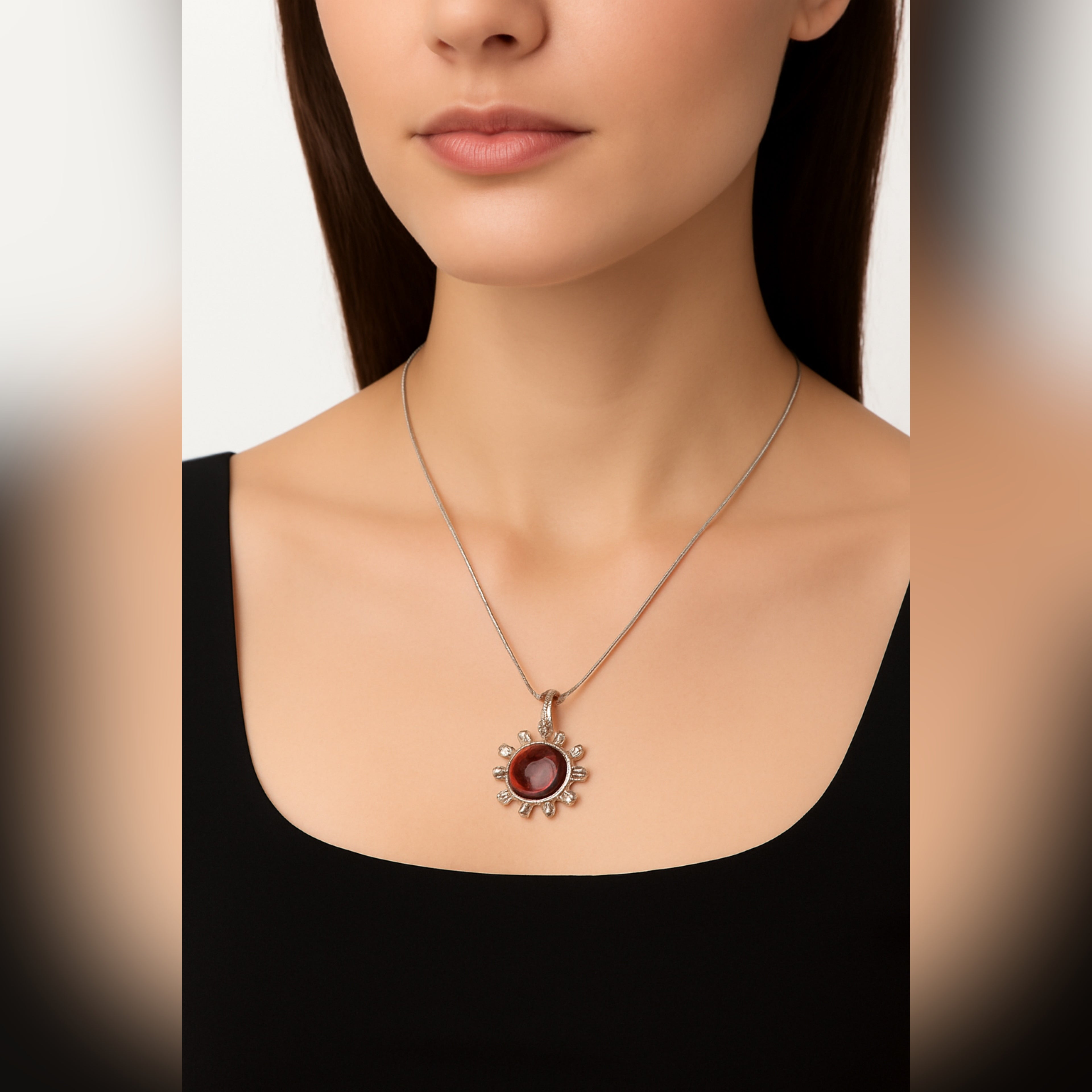 Zave Sterling Silver Sunburst Garnet Necklace
