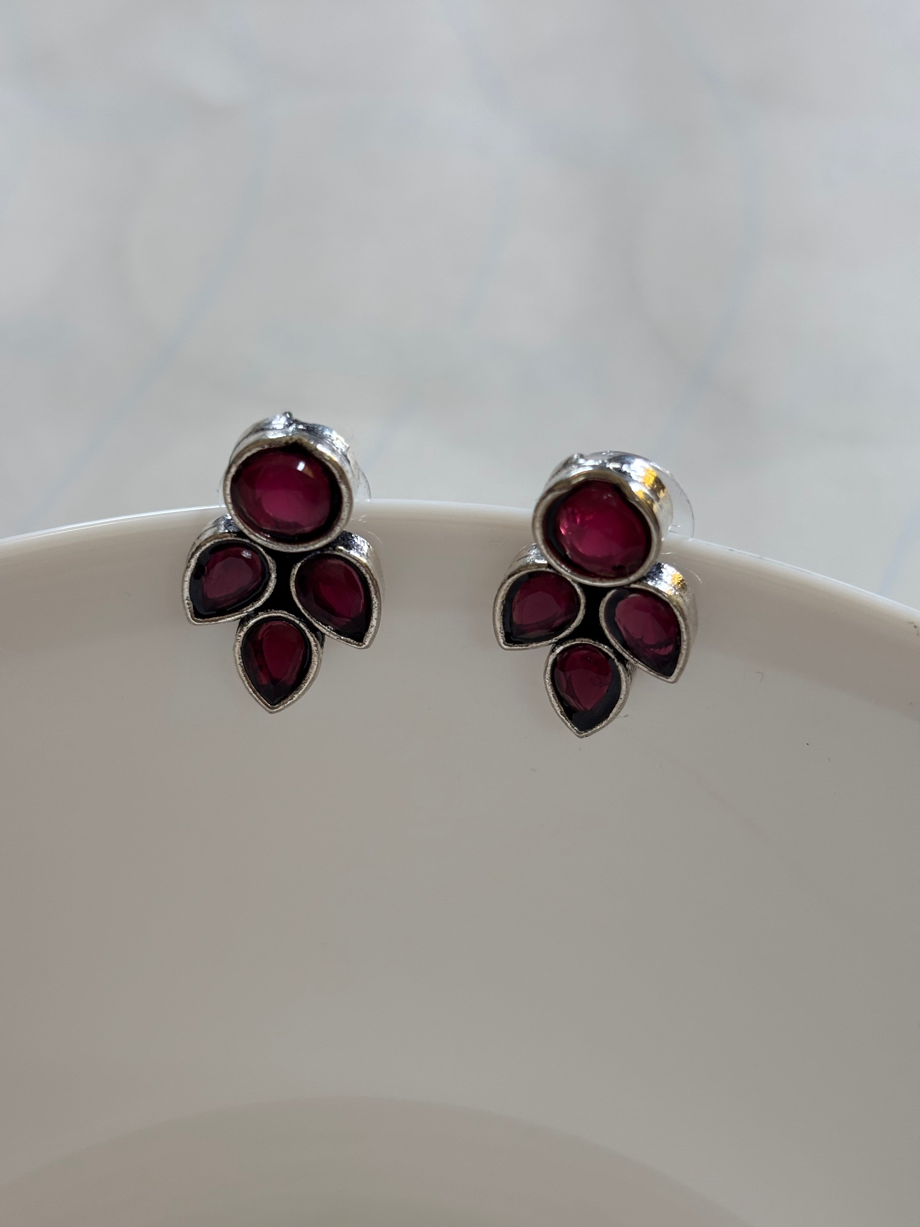 Zave Oxidized Garnet Stud Earrings