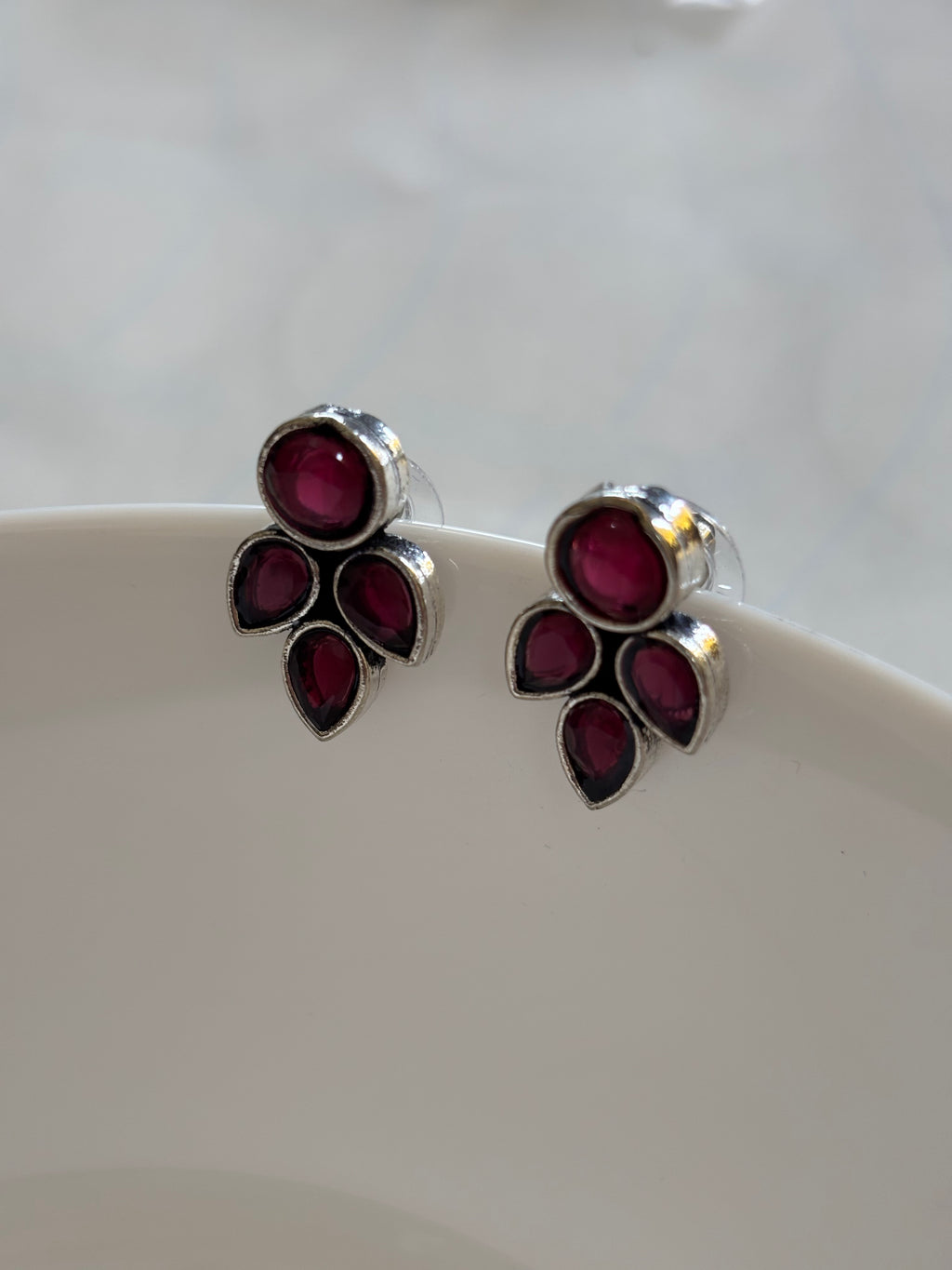 Zave Oxidized Garnet Stud Earrings