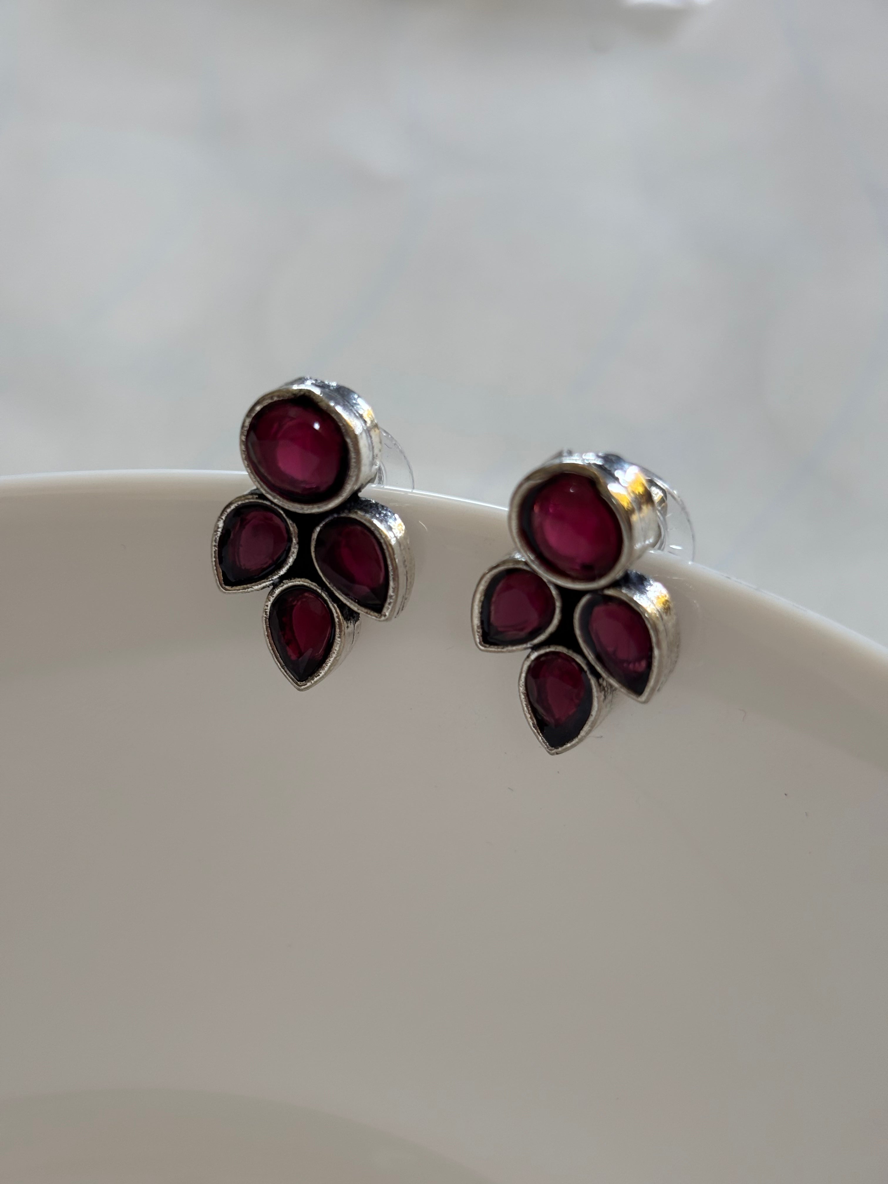 Zave Oxidized Garnet Stud Earrings