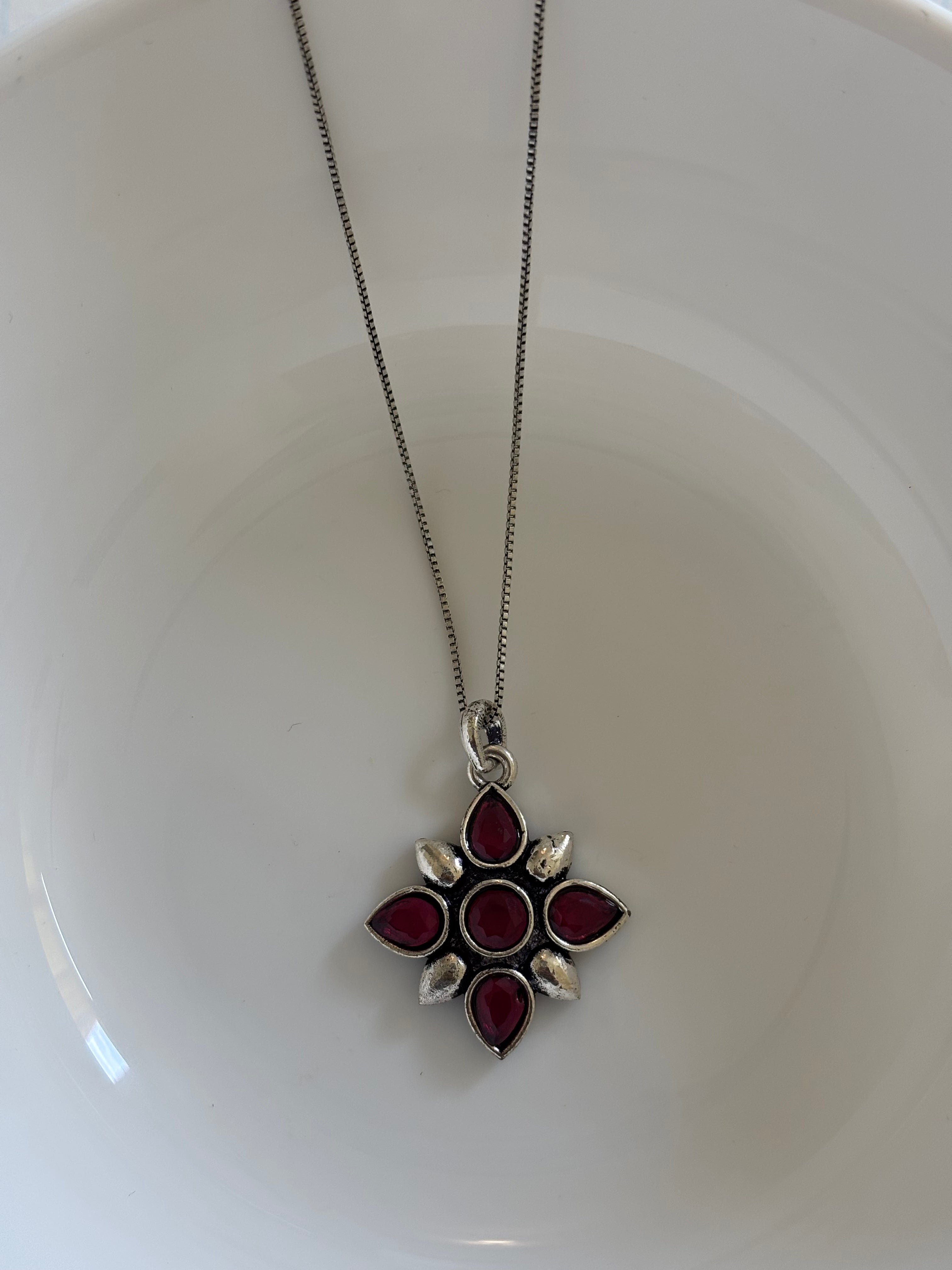 Zave Oxidized Red Garnet Pendant Necklace