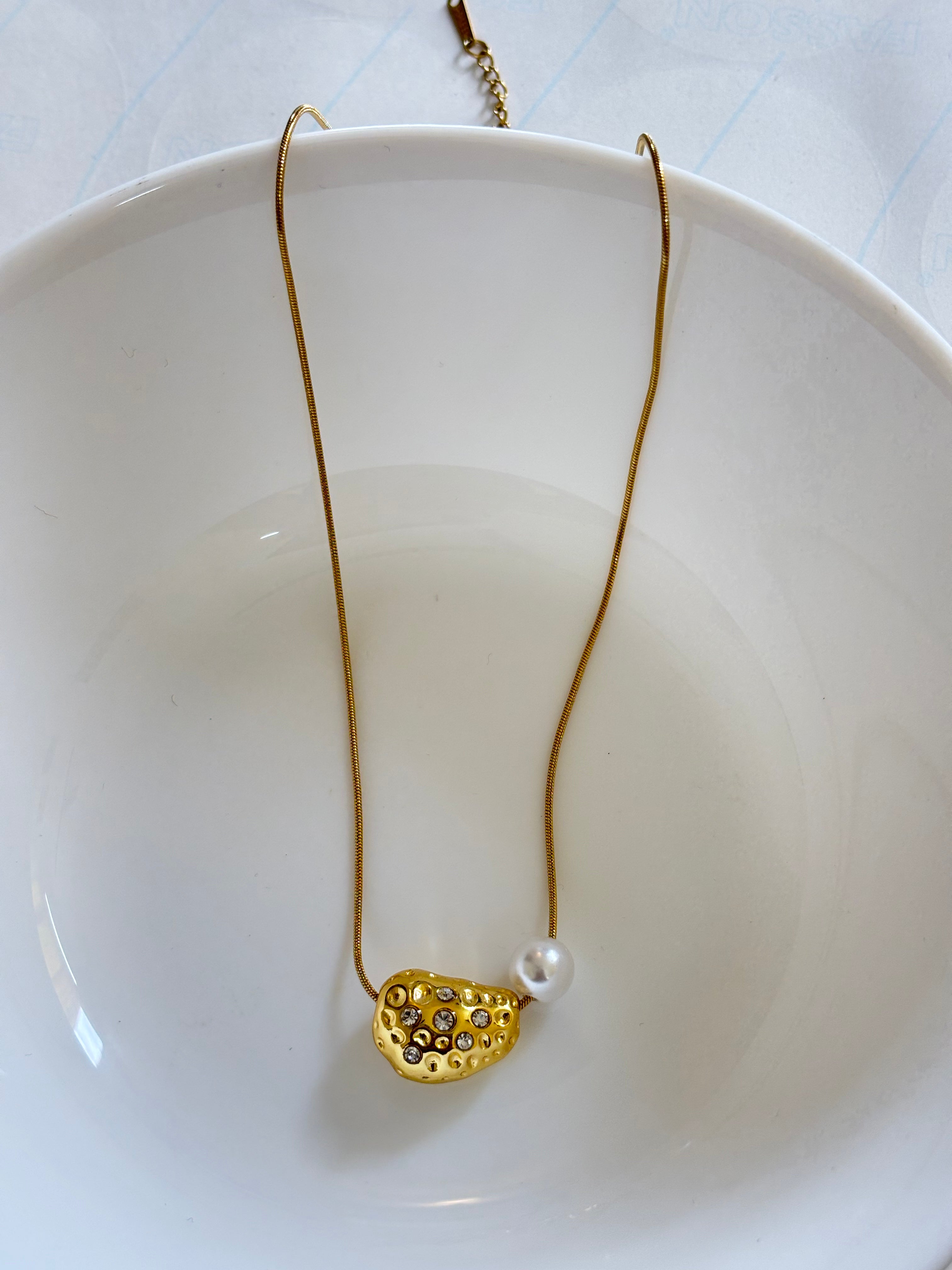 Zave Gold and Crystal Pearl Necklace
