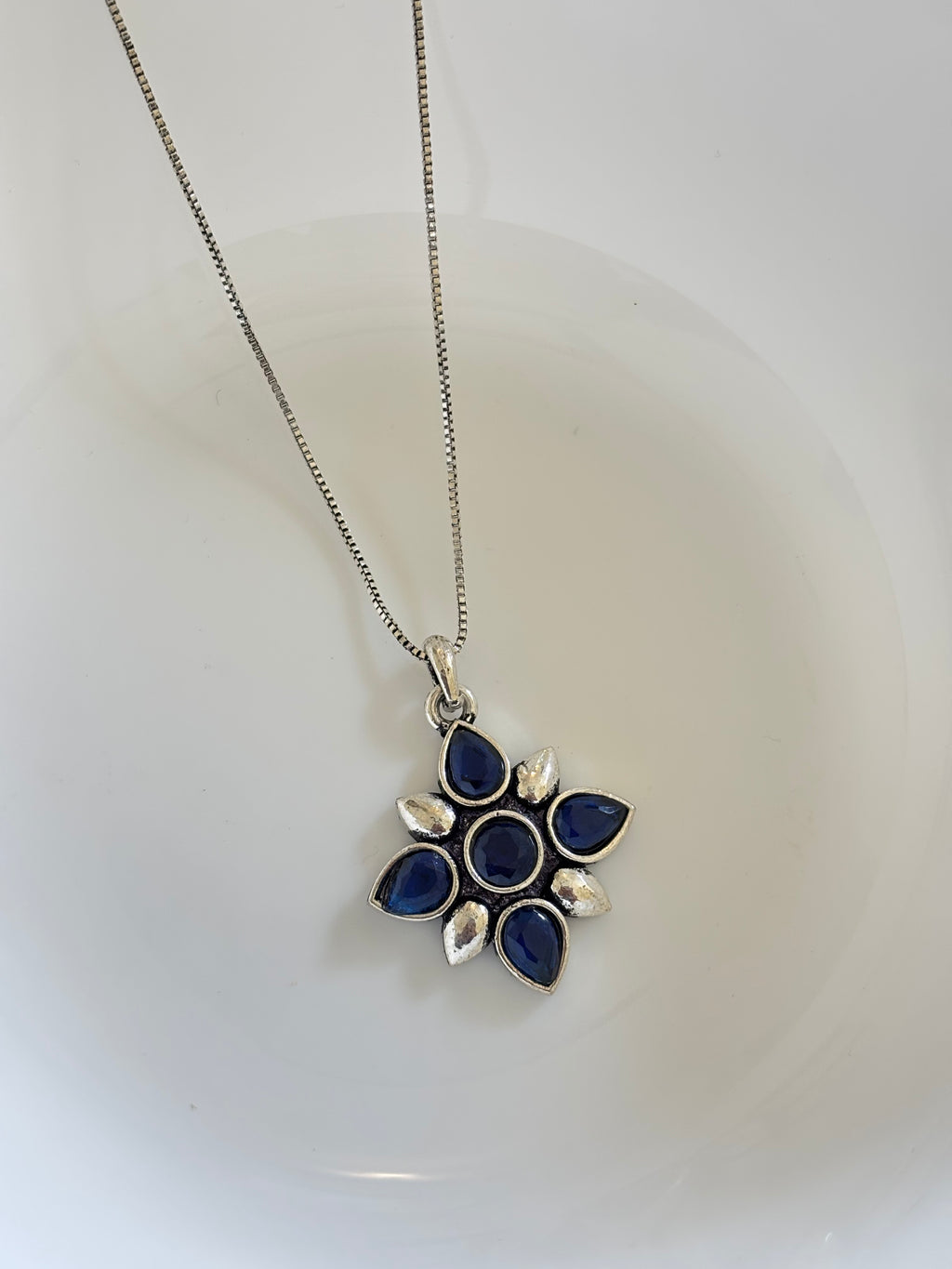 Zave Oxidized Blue Stone Pendant Necklace