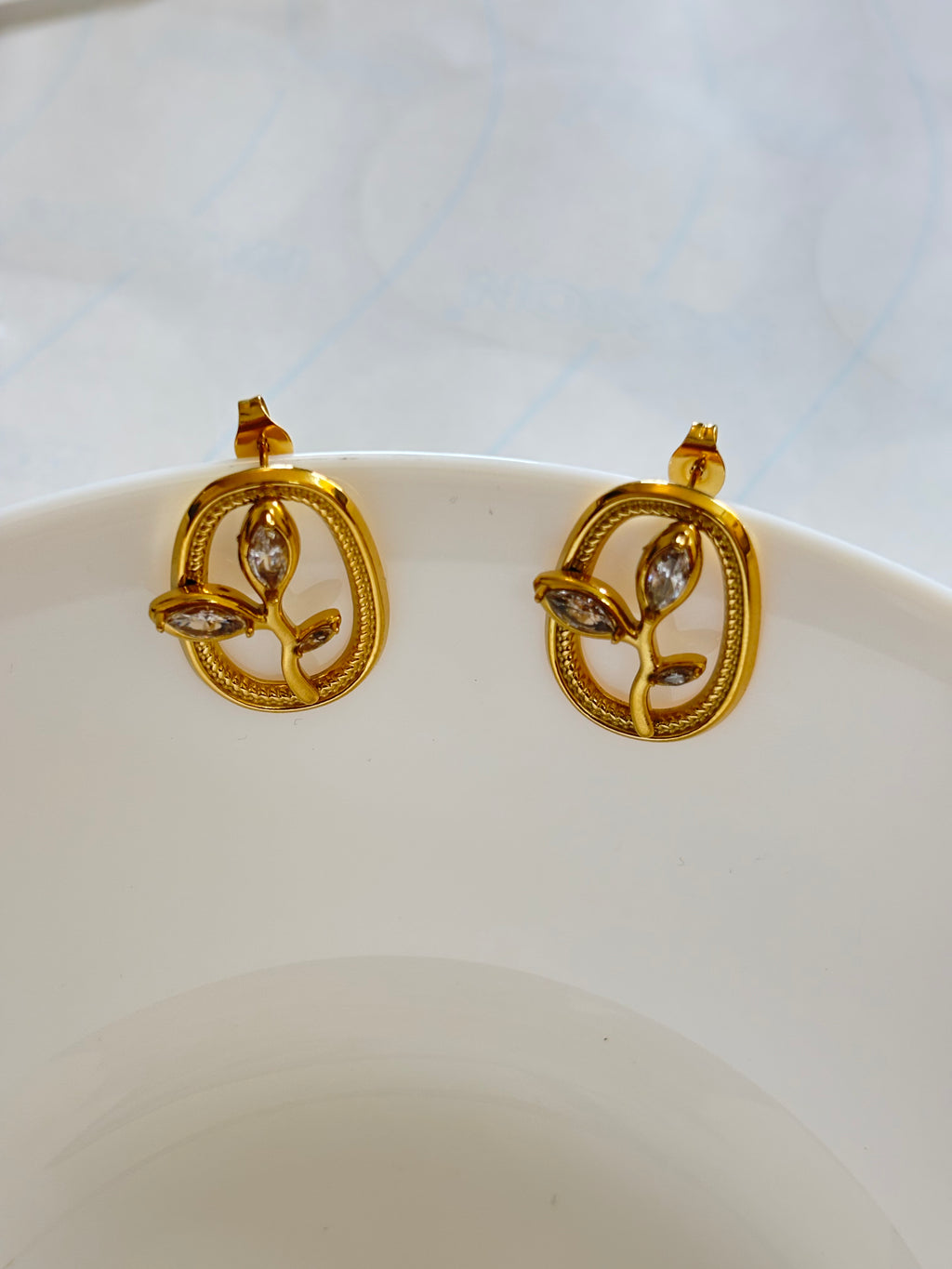Zave Gold and Crystal Leaf Stud Earrings
