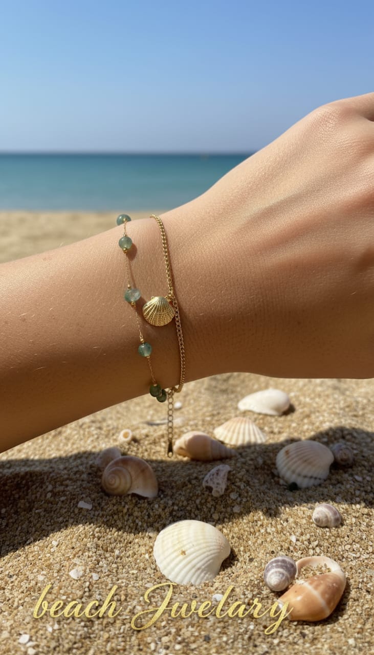 ZAVE Shell Charm Beaded Bracelet – Gold-Tone & Green Beads