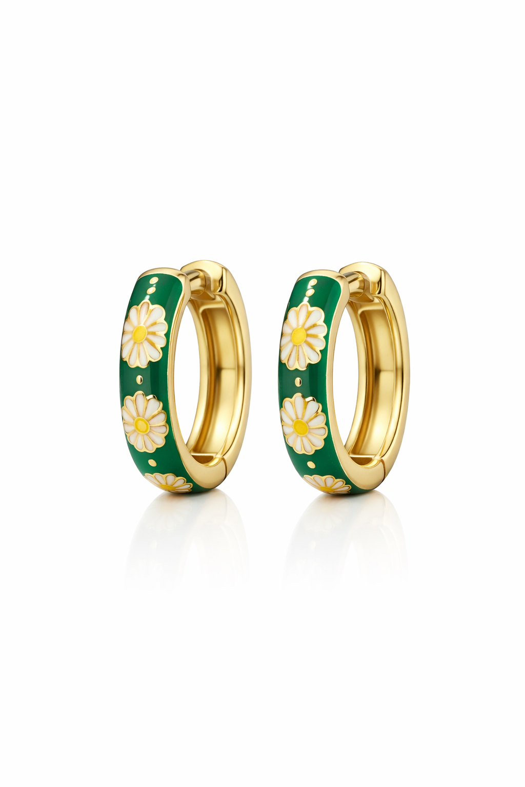 ZAVE Green Daisy Enamel Hoop Earrings