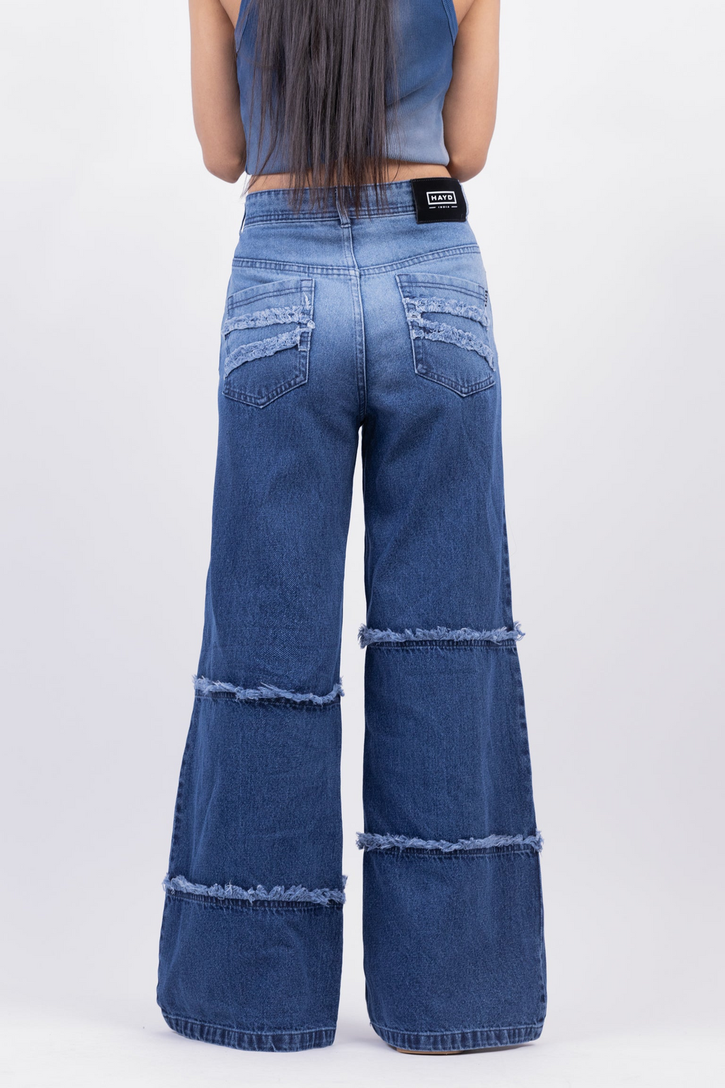 HAYD - Two Tone High Waist Wide Leg Jeans
