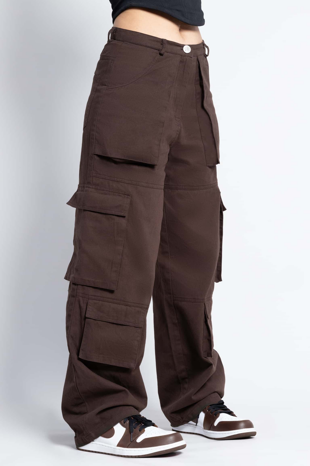 HAYD - Zipper fly flap baggy cargo pants Brown