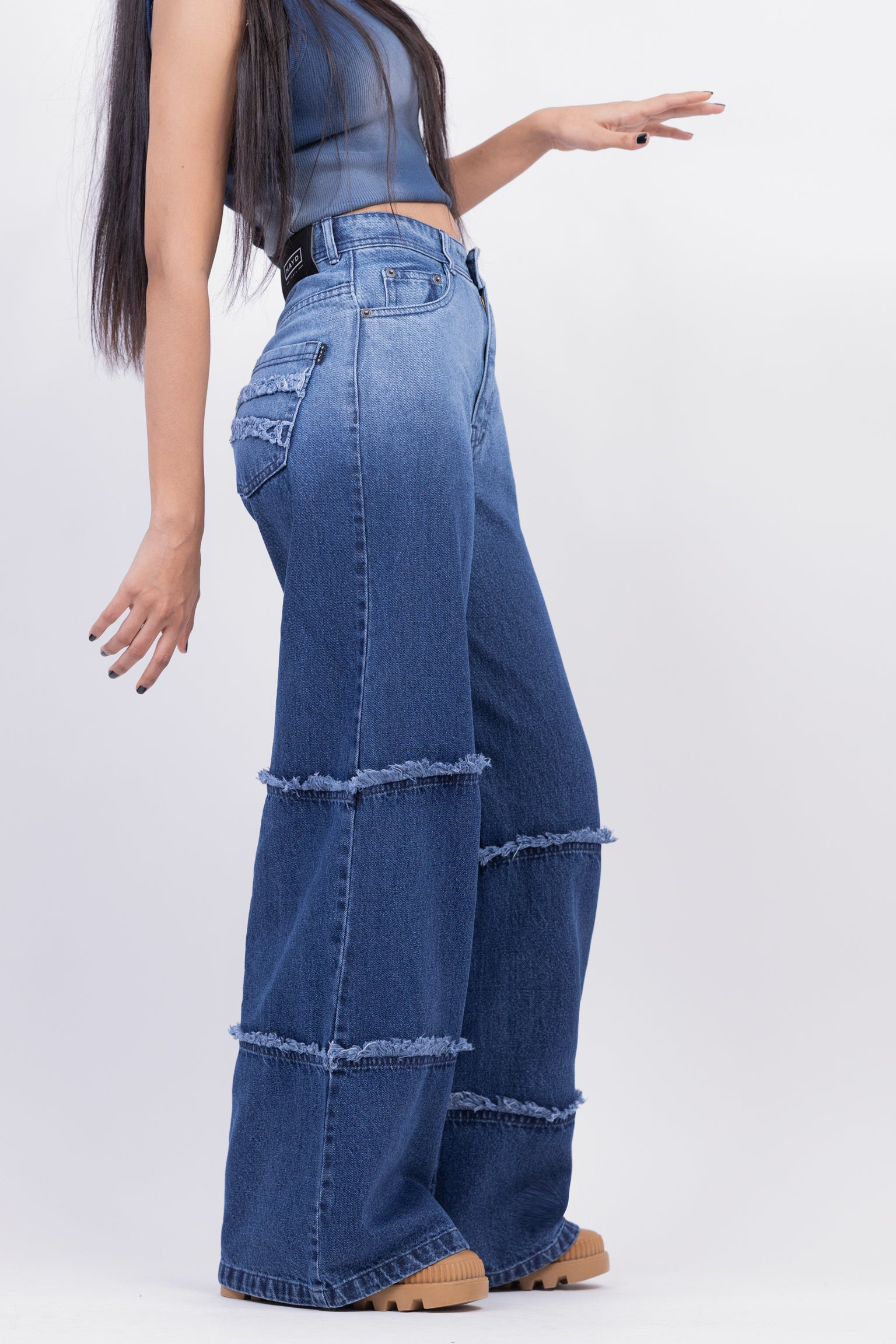 HAYD - Two Tone High Waist Wide Leg Jeans