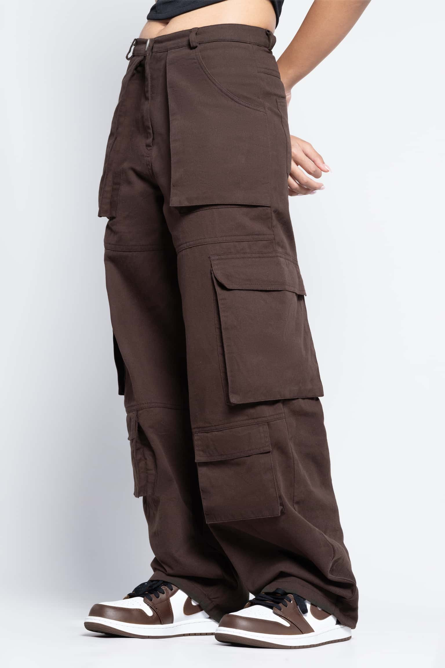 HAYD - Zipper fly flap baggy cargo pants Brown